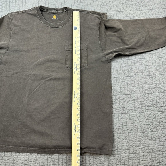 Carhartt Shirt Men Large Brown Faded Workwear Logo Distressed Long Sleeve - Picture 10 of 11